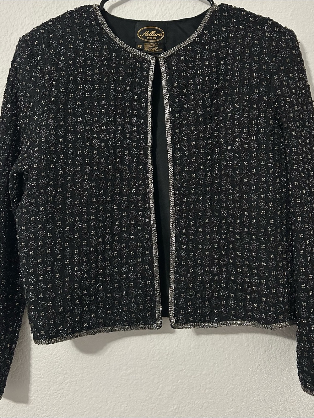 Allure Black Tweed Open-Front Blazer with Silver Accents